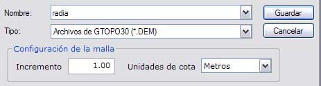 cuadro de diálogo exportar a GTOPO30