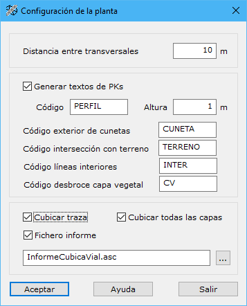 Cuadro de diálogo Configuración de la planta