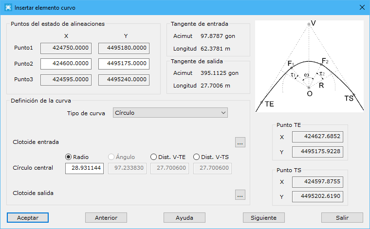 Cuadro de diálogo Insertar elemento curvo
