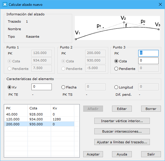Cuadro de diálogo Calcular Alzado Nuevo