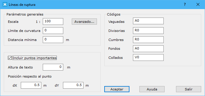 Cuadro de diálogo Líneas de ruptura