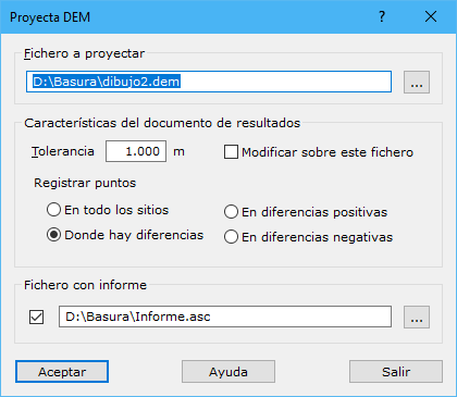 Cuadro de diálogo Comparar dos DEM