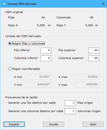 Cuadro de diálogo Generar DEM derivado