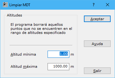 Cuadro de diálogo Borrar por altitudes