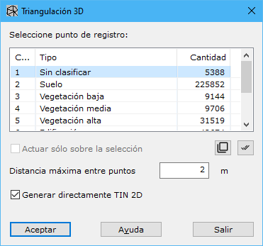 Cuadro de diálogo Triangulación 3D
