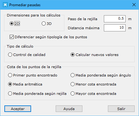 Cuadro de diálogo Promediar pasadas
