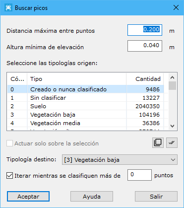 Cuadro de diálogo Borrar picos