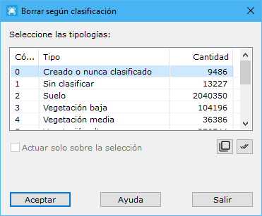 Cuadro de diálogo Borrar según clasificación