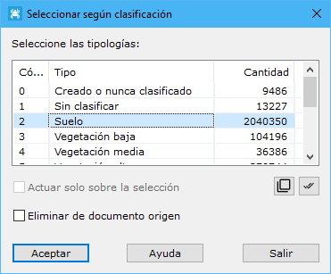 Cuadro de diálogo Seleccionar según clasificación