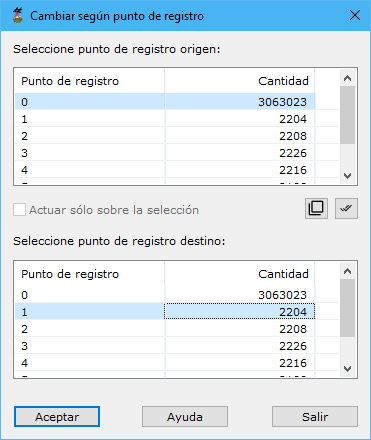 Cuadro de diálogo Cambiar según punto de registro
