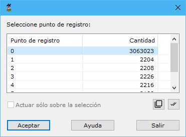 Cuadro de diálogo según punto de registro