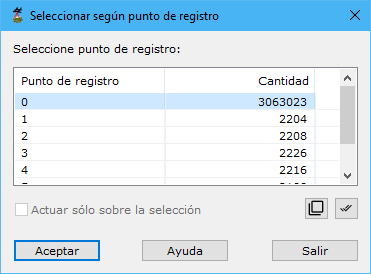 Cuadro de diálogo Seleccionar según punto de registro