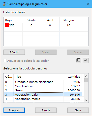 Cuadro de diálogo Cambar según color