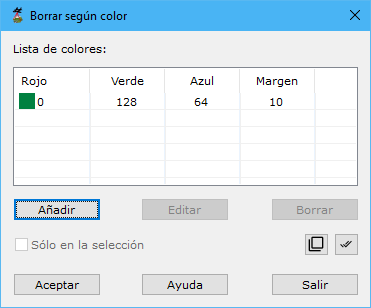 Cuadro de diálogo Borrar según color