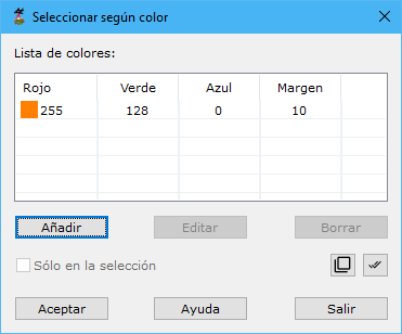 Cuadro de diálogo Seleccionar según color