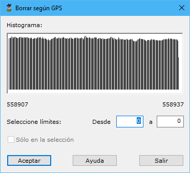 Cuadro de diálogo Borrar según tiempo GPS