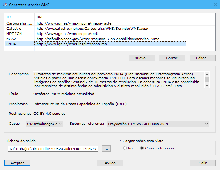 Cuadro de diálogo Conectar a servidor WMS