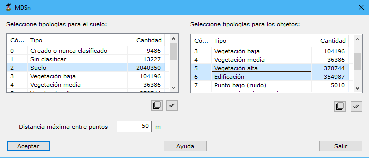 Cuadro de diálogo Modelo Digital de Superficies Normalizado