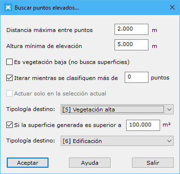 Cuadro de diálogo Buscar puntos elevados