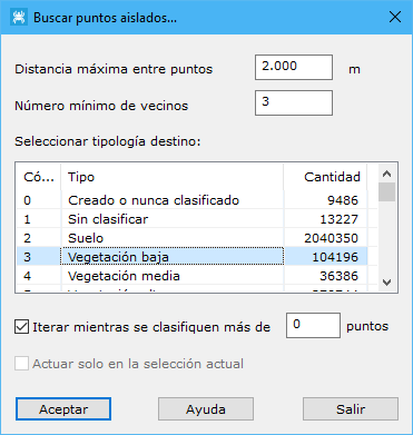 Cuadro de diálogo Buscar puntos aislados
