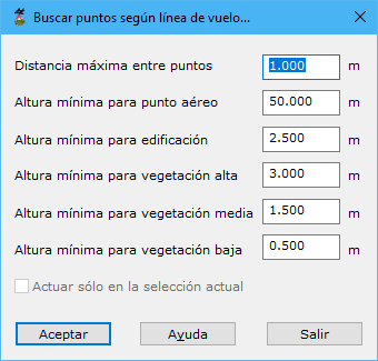 Cuadro de diálogo Buscar puntos según línea de vuelo