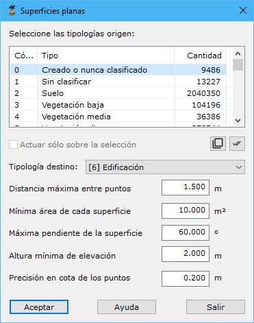 Cuadro de diálogo Superficies planas
