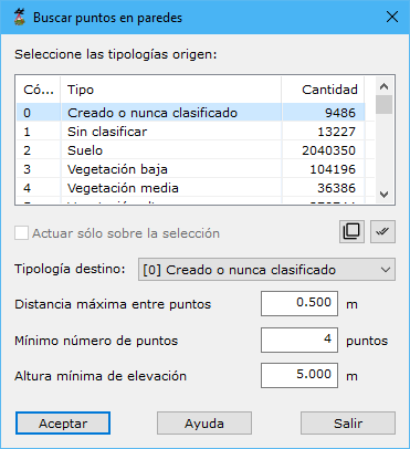 Cuadro de diálogo Buscar puntos en paredes
