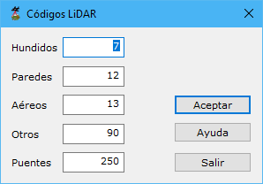 Cuadro de diálogo Códigos LiDAR