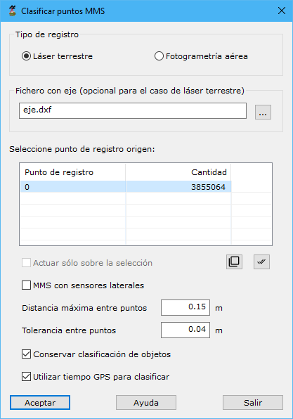 Cuadro de diálogo para la clasificación de suelo en vía