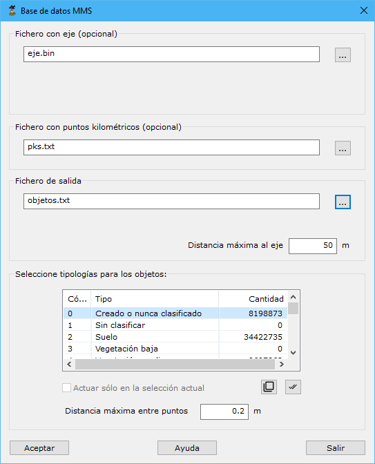 Cuadro de diálogo para la generación de base de datos de objetos