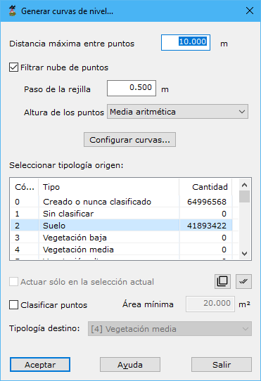 Cuadro de diálogo para generar un curvado a partir de una nube de puntos
