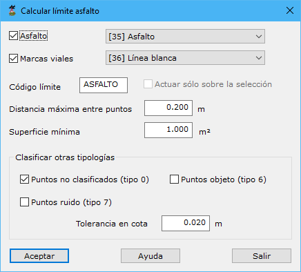 Cuadro de diálogo Calcular límite de asfalto