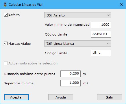 Cuadro de diálogo Calcular líneas de vial