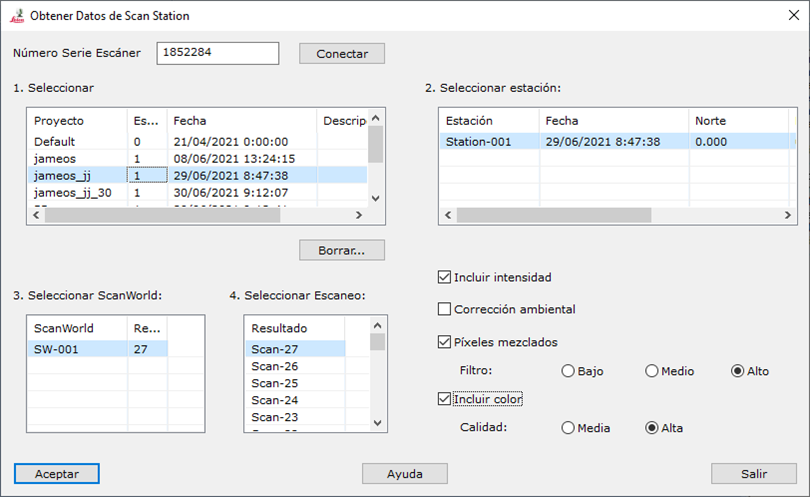 Cuadro de dialogo Obtener Datos del Escáner