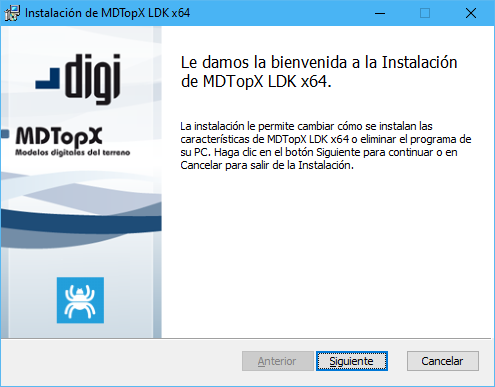 cuadro de diálogo bienvenida de instalación