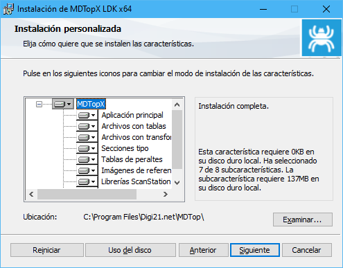 cuadro de diálogo instalación personalizada