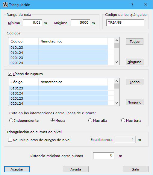 Cuadro de diálogo Triangulación
