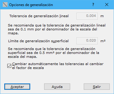 Cuadro de diálogo Opciones de generalización