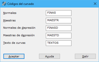 cuadro de diálogo de códigos de curvado