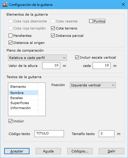 Cuadro de diálogo Configuración de la guitarra