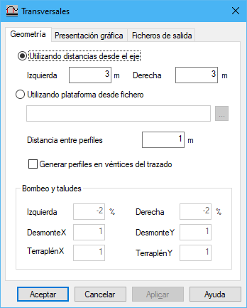Cuadro de diálogo Transversales, pestaña Geometría