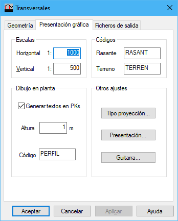 Cuadro de diálogo Transversales, pestaña Presentación gráfica