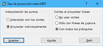 Cuadro de diálogo Tipo de proyección sobre MDT