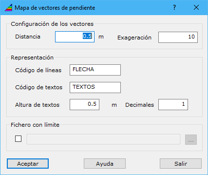 Cuadro de diálogo Vectores de pendiente