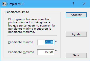 Cuadro de diálogo Borrar triángulos por pendientes