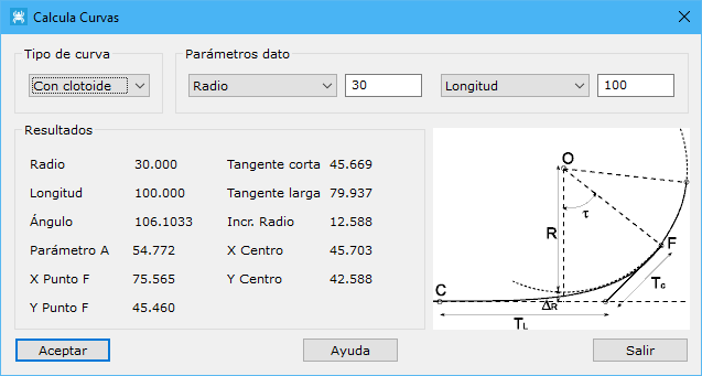 Cuadro de diálogo Calcula curvas espirales