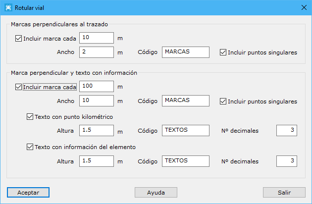 Cuadro de diálogo Rotular vial