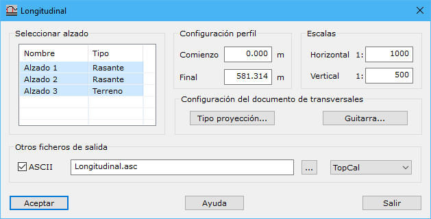 Cuadro de diálogo Longitudinal de vial