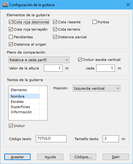 Cuadro de diálogo guitarra de longitudinal de vial