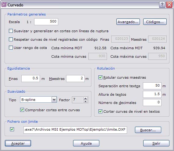 cuadro de diálogo Curvado